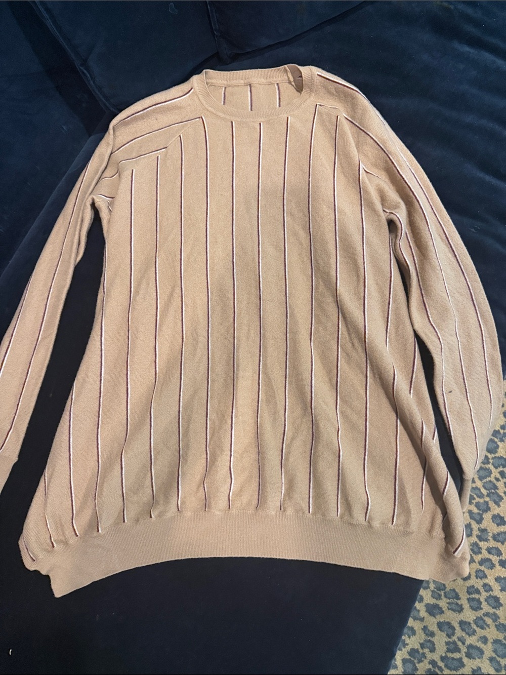 Stella McCartney Camel Sweater with Thin Burgundy Stripes